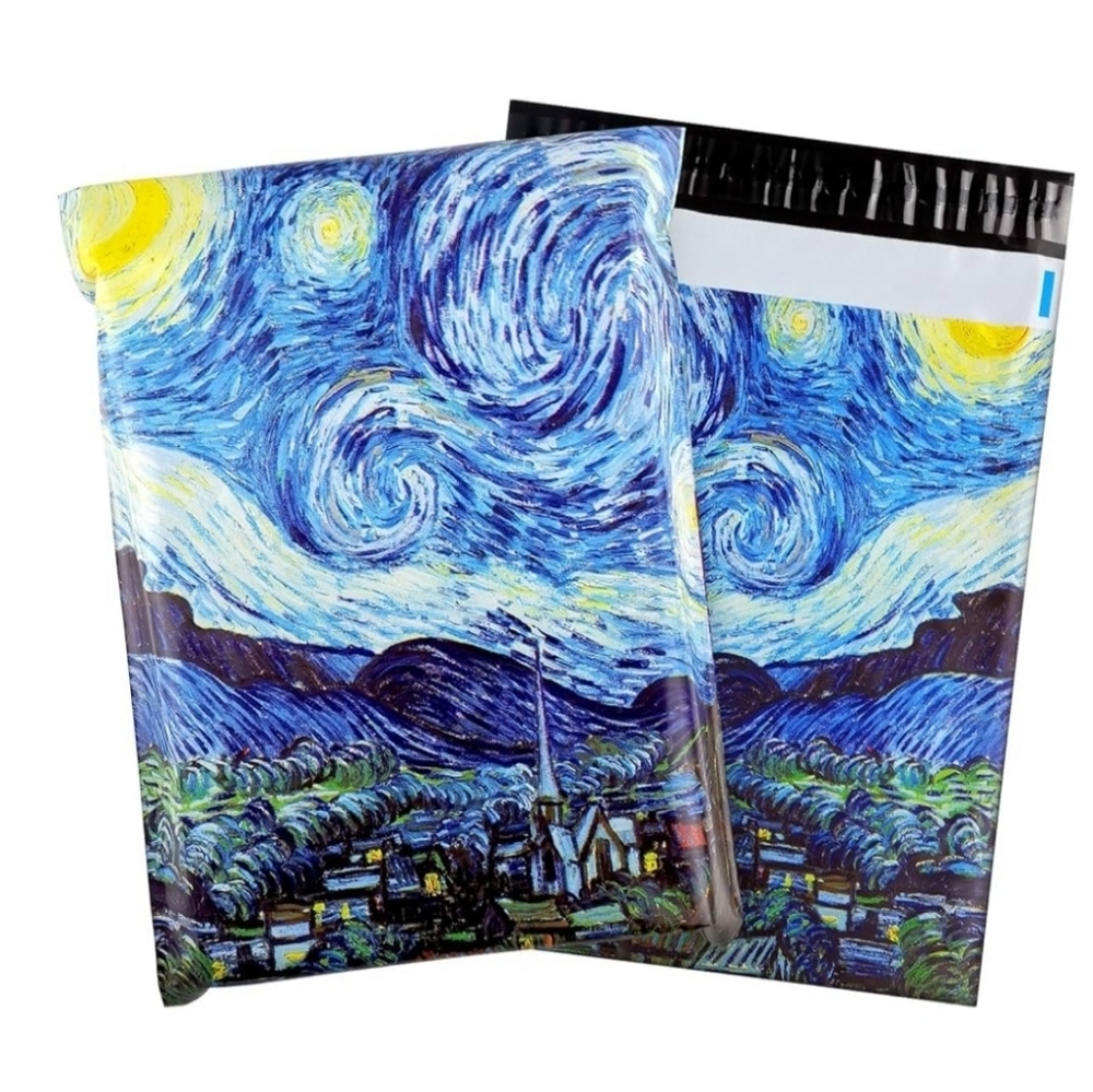 25 pack 10x13 VAN Gogh Starry Night poly mailers. Self sealing + waterproof